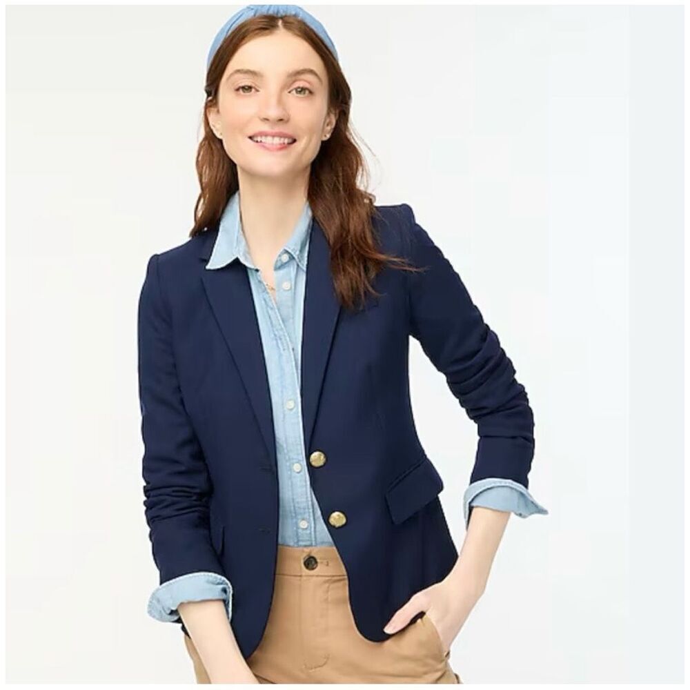 J. Crew Schoolboy Navy Gold Button Blazer Jacket sz 2 EUC